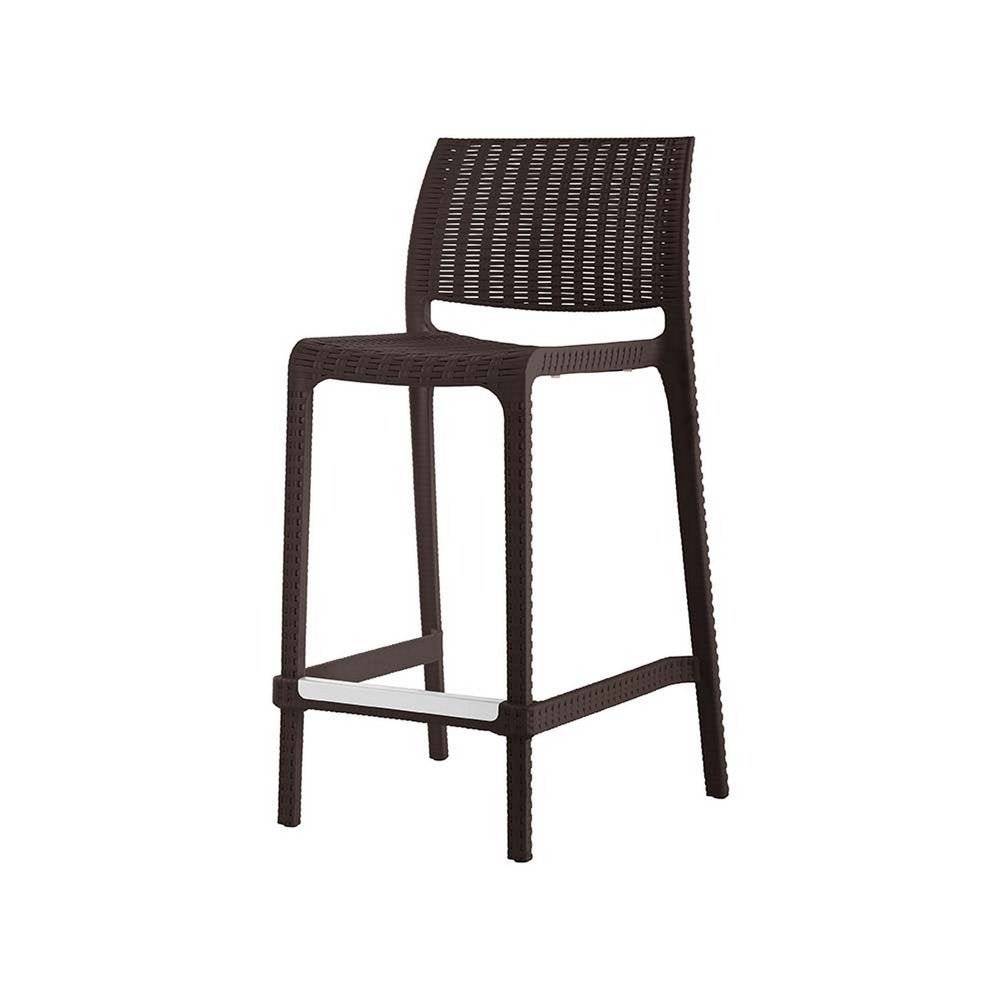 Set of Two 26" Brown Faux Rattan Low Back Outdoor Counter Height Bar Chairs HomeRoots