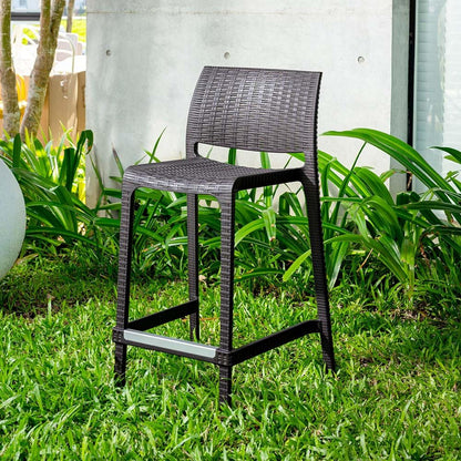 Set of Two 26" Brown Faux Rattan Low Back Outdoor Counter Height Bar Chairs HomeRoots