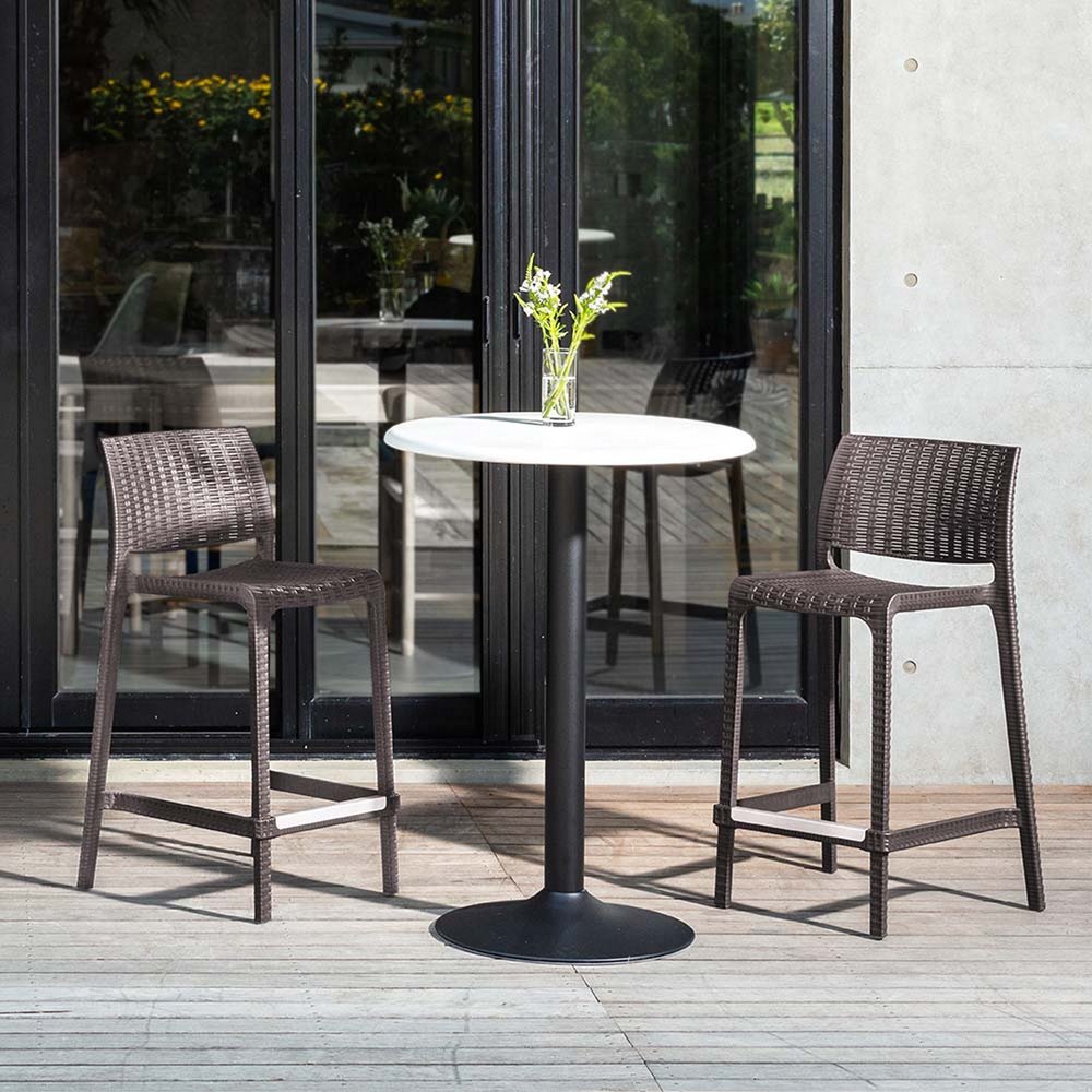 Set of Two 26" Brown Faux Rattan Low Back Outdoor Counter Height Bar Chairs HomeRoots