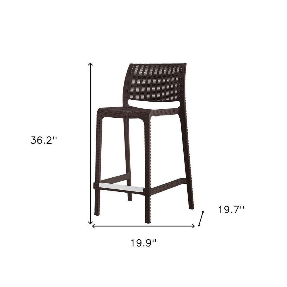 Set of Two 26" Brown Faux Rattan Low Back Outdoor Counter Height Bar Chairs HomeRoots