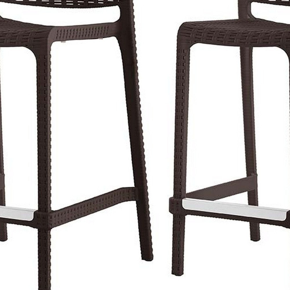 Set of Two 26" Brown Faux Rattan Low Back Outdoor Counter Height Bar Chairs HomeRoots