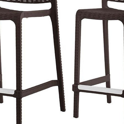 Set of Two 26" Brown Faux Rattan Low Back Outdoor Counter Height Bar Chairs HomeRoots