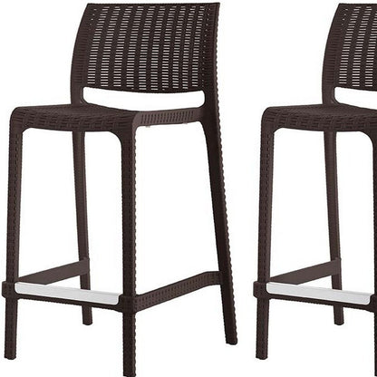 Set of Two 26" Brown Faux Rattan Low Back Outdoor Counter Height Bar Chairs HomeRoots