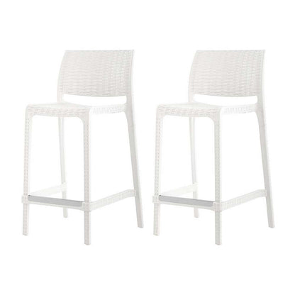 Set of Two 26" White Faux Rattan Low Back Outdoor Counter Height Bar Chairs HomeRoots