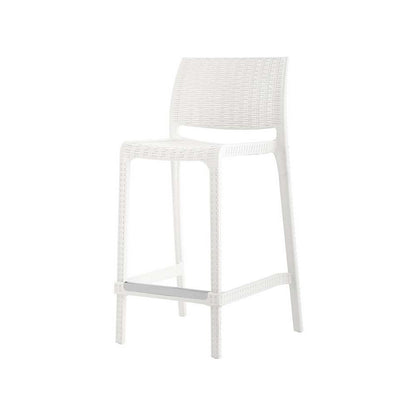 Set of Two 26" White Faux Rattan Low Back Outdoor Counter Height Bar Chairs HomeRoots