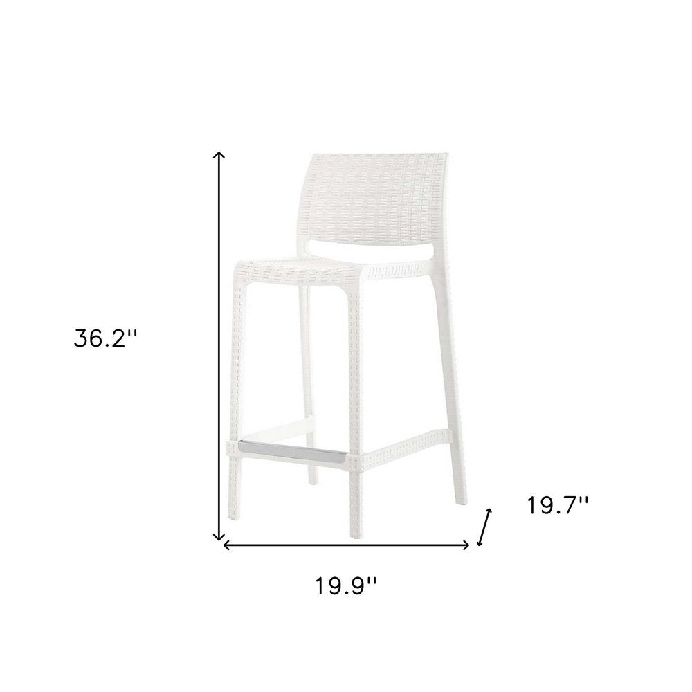 Set of Two 26" White Faux Rattan Low Back Outdoor Counter Height Bar Chairs HomeRoots