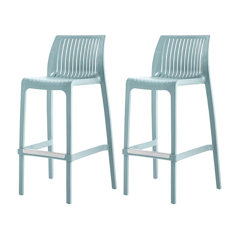 Set of Two 30" Baby Blue Heavy Duty Plastic Low Back Outdoor Bar Height Chairs HomeRoots