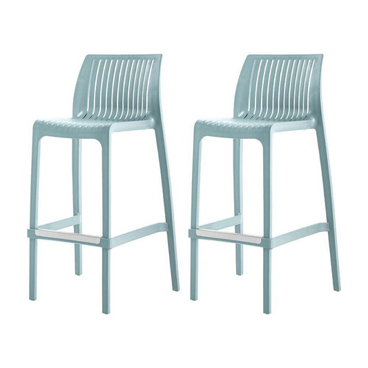 Set of Two 30" Baby Blue Heavy Duty Plastic Low Back Outdoor Bar Height Chairs HomeRoots