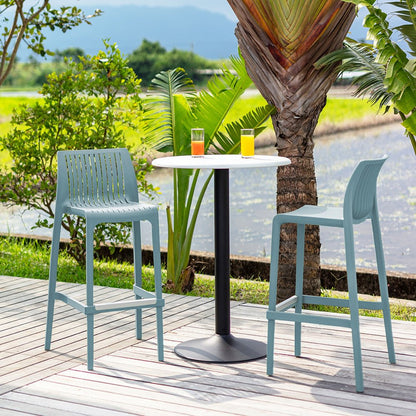 Set of Two 30" Baby Blue Heavy Duty Plastic Low Back Outdoor Bar Height Chairs HomeRoots