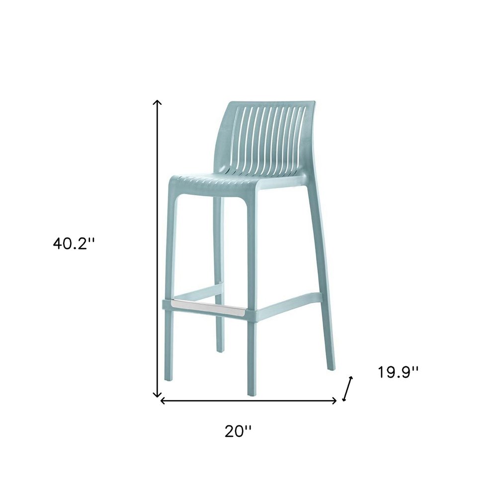 Set of Two 30" Baby Blue Heavy Duty Plastic Low Back Outdoor Bar Height Chairs HomeRoots