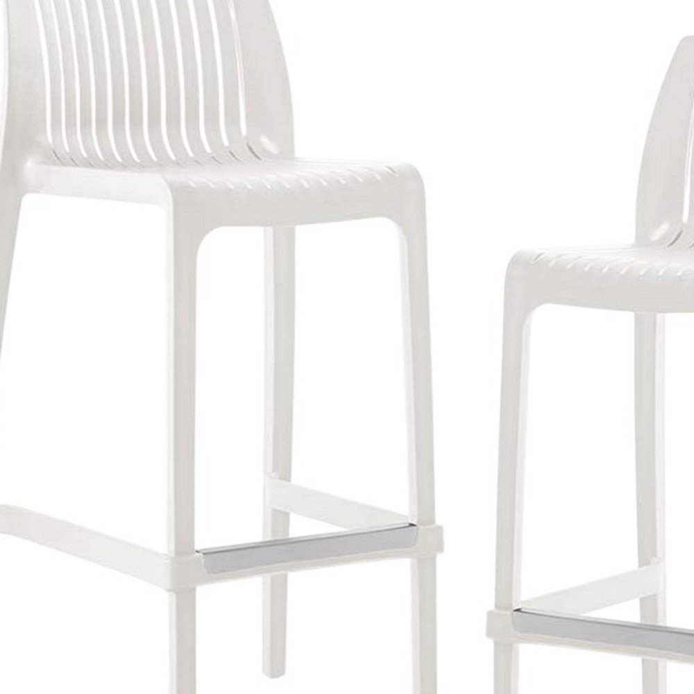 Set of Two 30" White Heavy Duty Plastic Low Back Outdoor Bar Height Chairs — view 5