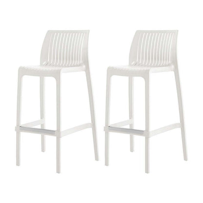 Set of Two 30" White Heavy Duty Plastic Low Back Outdoor Bar Height Chairs HomeRoots