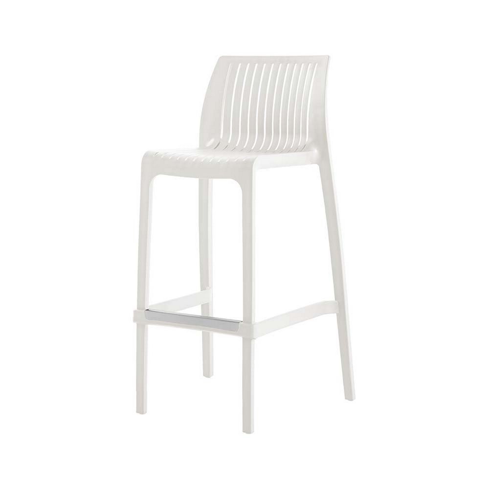 Set of Two 30" White Heavy Duty Plastic Low Back Outdoor Bar Height Chairs — view 2