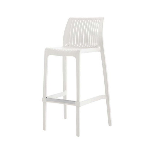 Set of Two 30" White Heavy Duty Plastic Low Back Outdoor Bar Height Chairs
