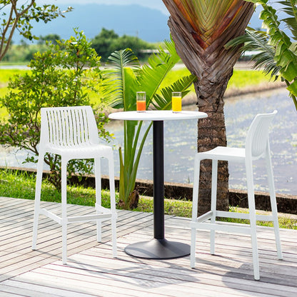 Set of Two 30" White Heavy Duty Plastic Low Back Outdoor Bar Height Chairs HomeRoots
