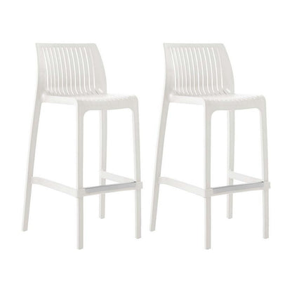 Set of Two 30" White Heavy Duty Plastic Low Back Outdoor Bar Height Chairs HomeRoots