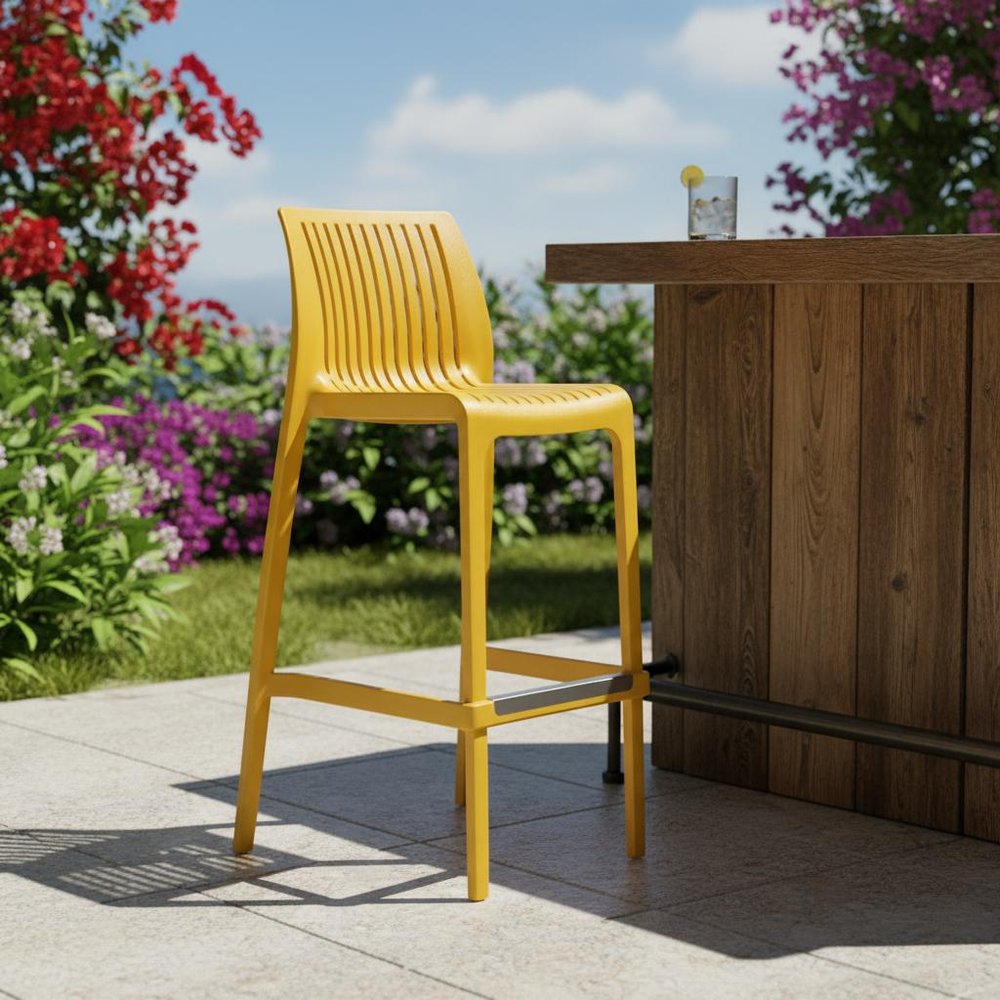 Set of Two 30" Yellow Heavy Duty Plastic Outdoor Bar Height Chairs HomeRoots
