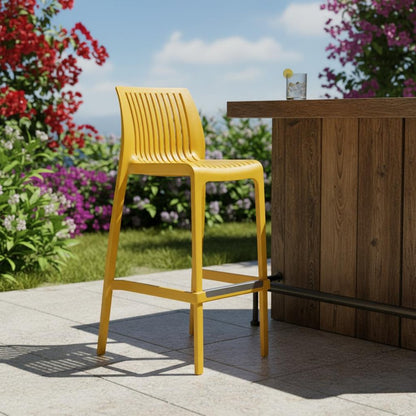 Set of Two 30" Yellow Heavy Duty Plastic Outdoor Bar Height Chairs HomeRoots