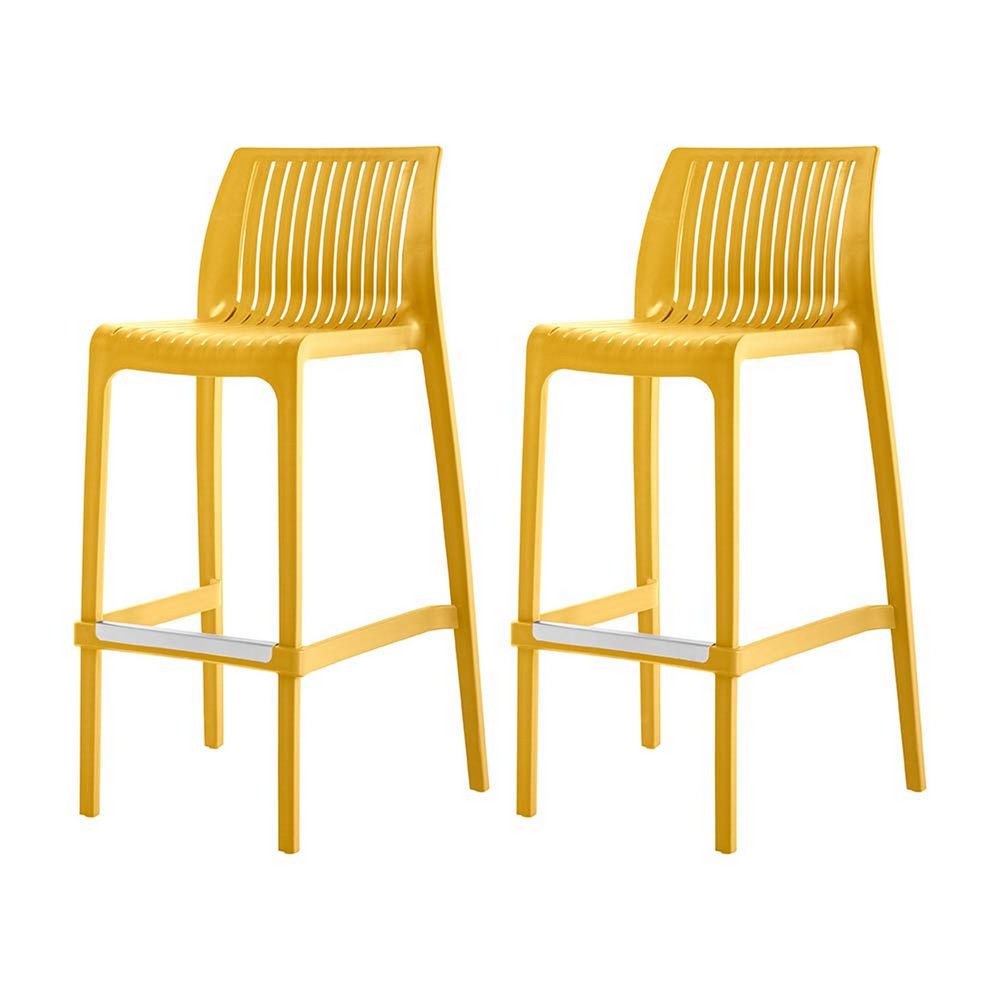 Set of Two 30" Yellow Heavy Duty Plastic Outdoor Bar Height Chairs HomeRoots
