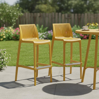 Set of Two 30" Yellow Heavy Duty Plastic Outdoor Bar Height Chairs HomeRoots