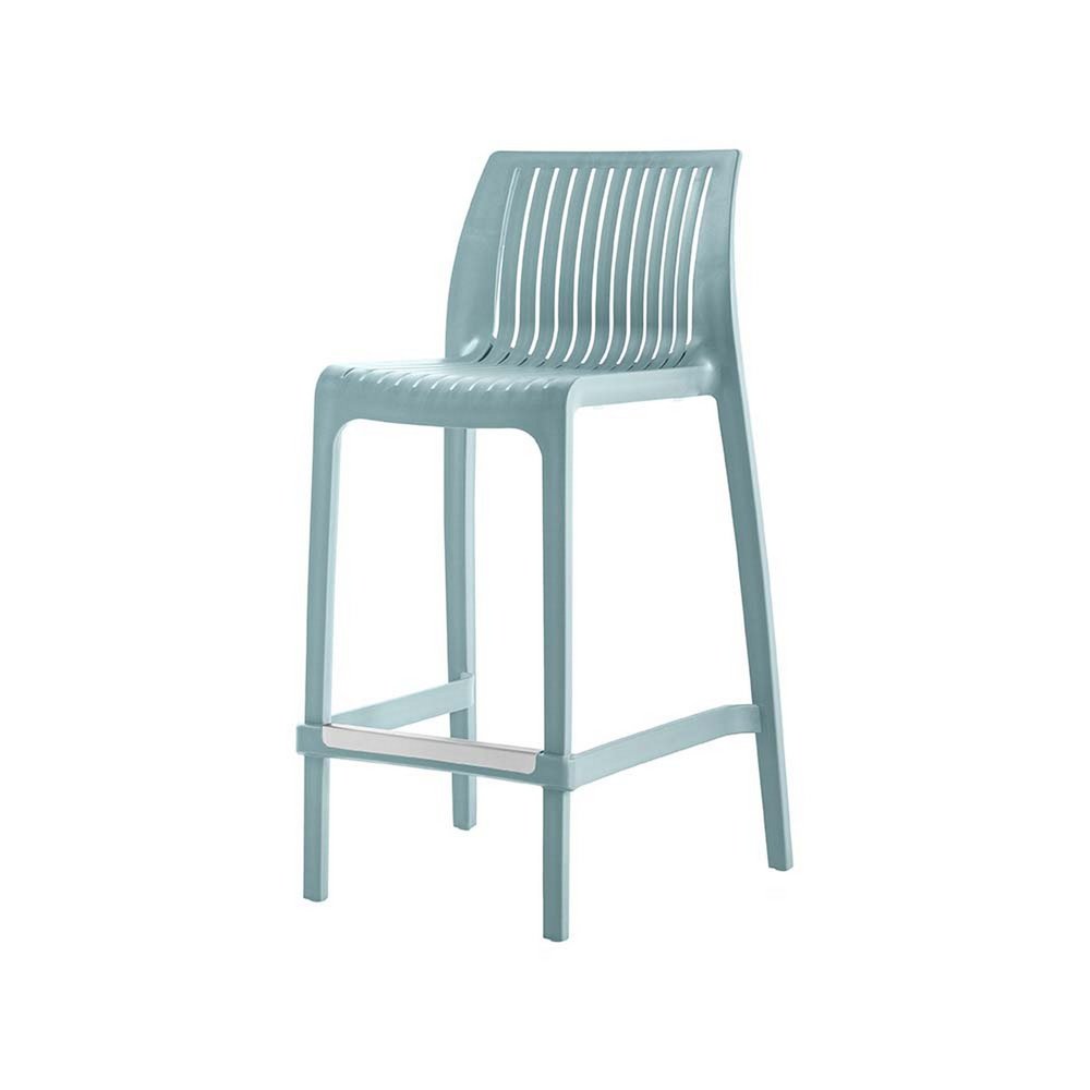 Set of Two 26" Baby Blue Heavy Duty Plastic Low Back Outdoor Counter Height Bar Chairs HomeRoots