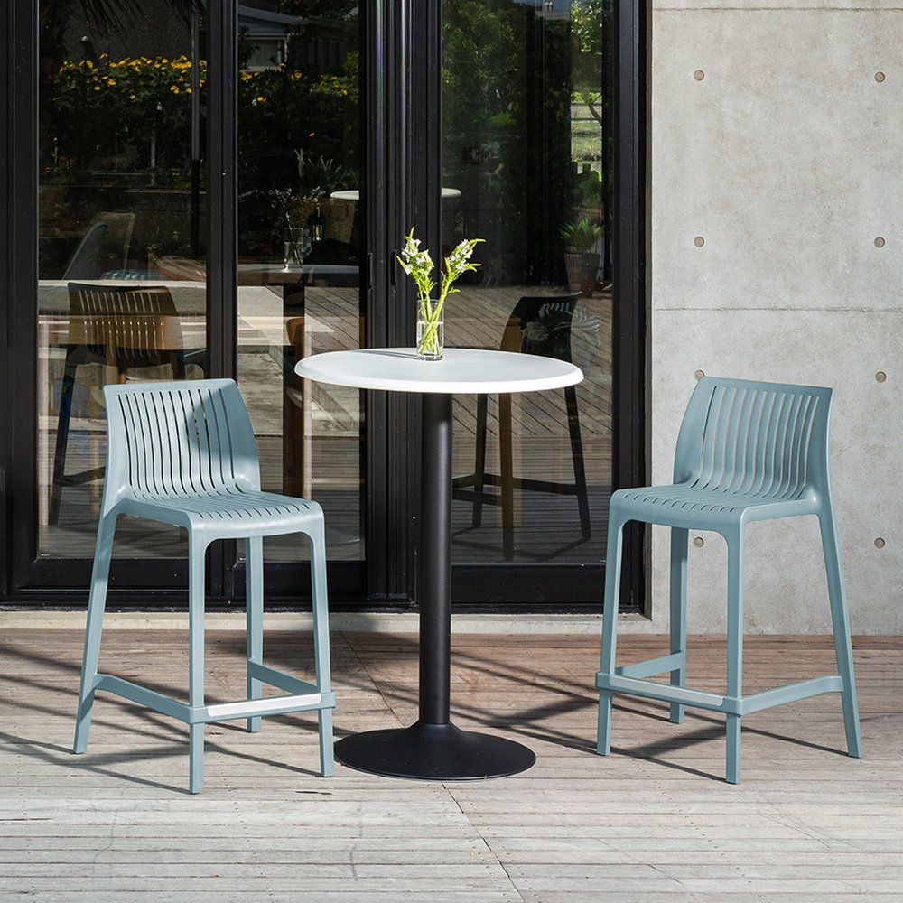 Set of Two 26" Baby Blue Heavy Duty Plastic Low Back Outdoor Counter Height Bar Chairs HomeRoots