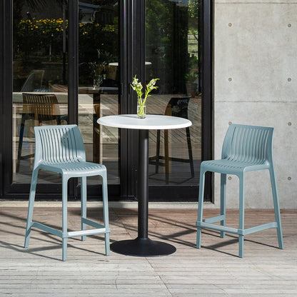 Set of Two 26" Baby Blue Heavy Duty Plastic Low Back Outdoor Counter Height Bar Chairs HomeRoots