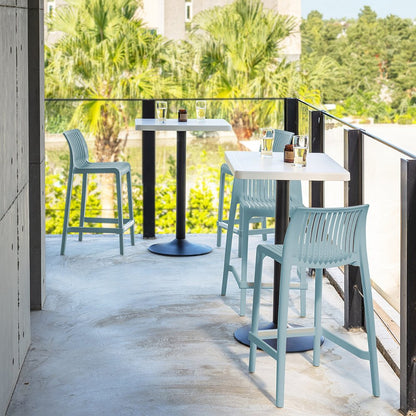 Set of Two 26" Baby Blue Heavy Duty Plastic Low Back Outdoor Counter Height Bar Chairs HomeRoots