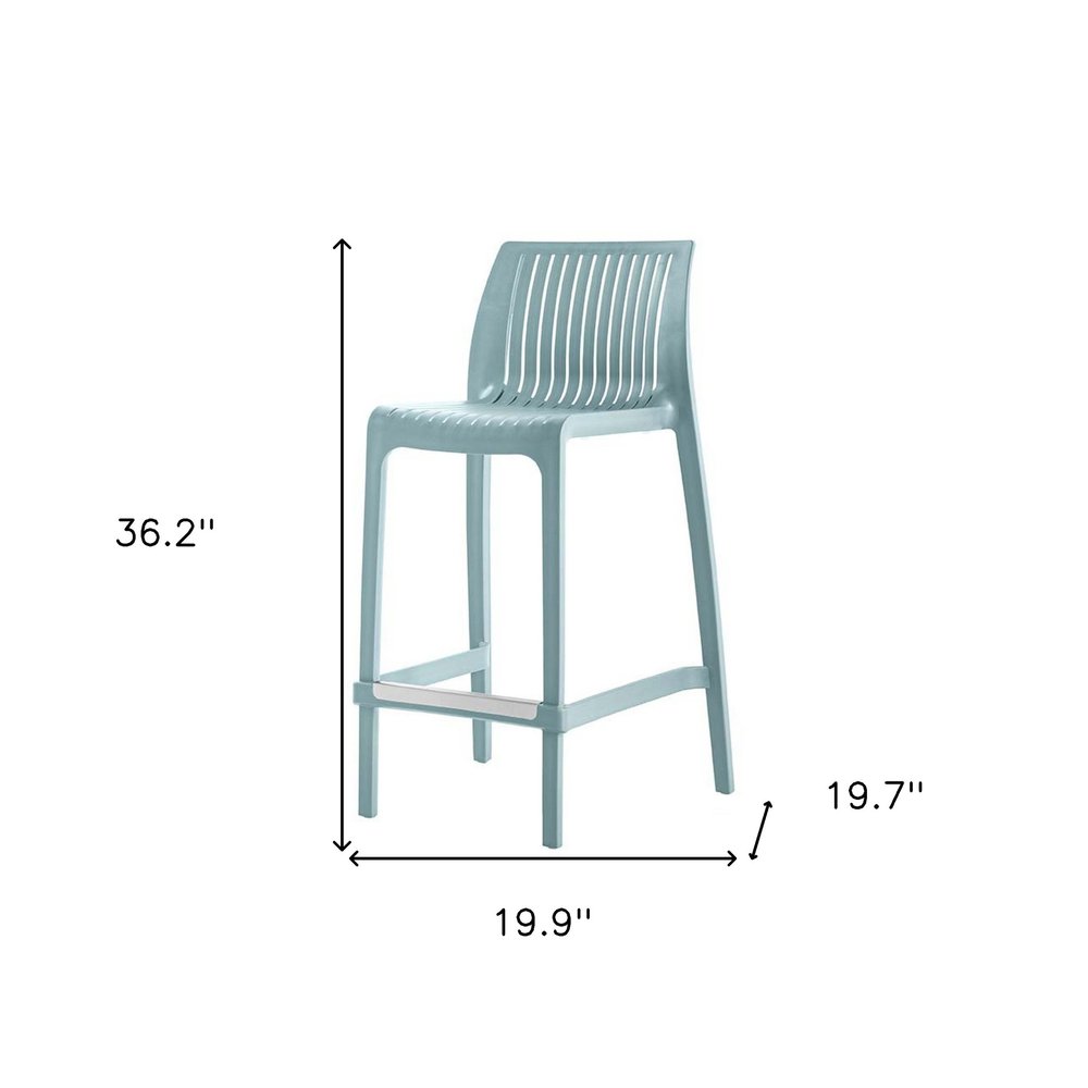 Set of Two 26" Baby Blue Heavy Duty Plastic Low Back Outdoor Counter Height Bar Chairs HomeRoots