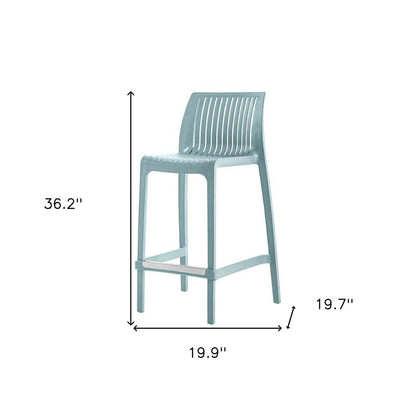 Set of Two 26" Baby Blue Heavy Duty Plastic Low Back Outdoor Counter Height Bar Chairs HomeRoots