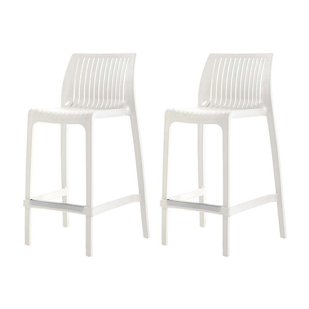 Set of Two 26" White Heavy Duty Plastic Low Back Outdoor Counter Height Bar Chairs HomeRoots