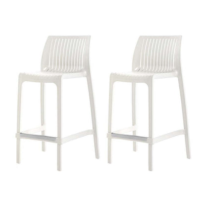 Set of Two 26" White Heavy Duty Plastic Low Back Outdoor Counter Height Bar Chairs HomeRoots
