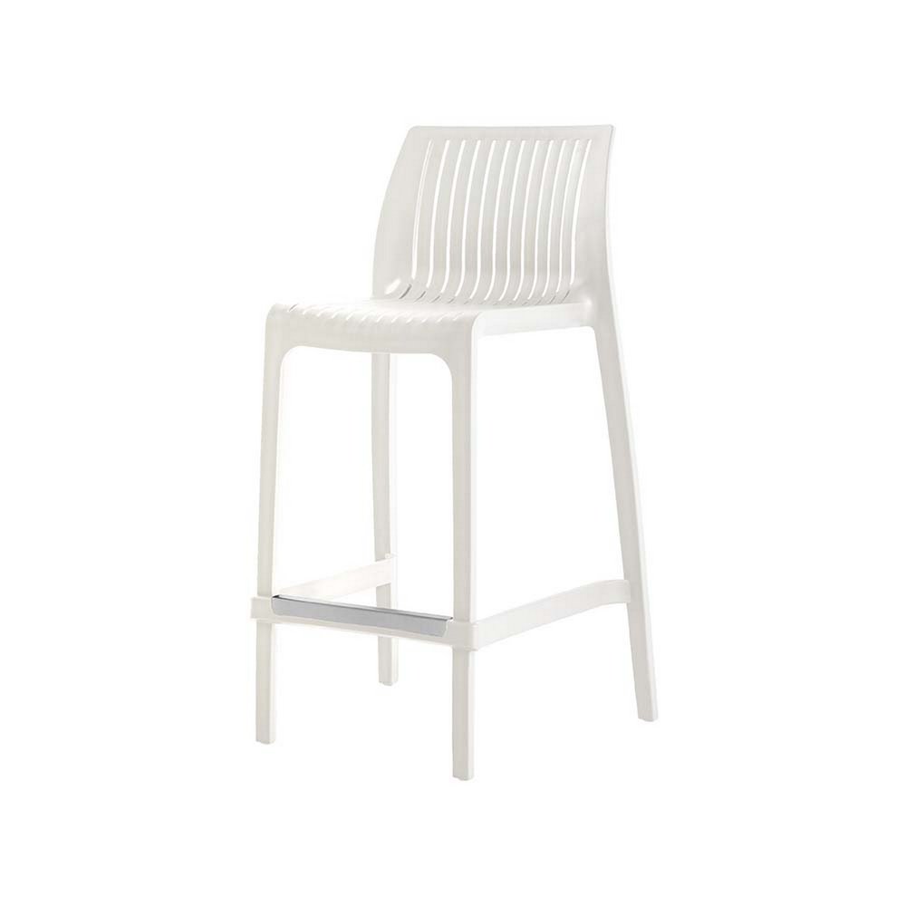 Set of Two 26" White Heavy Duty Plastic Low Back Outdoor Counter Height Bar Chairs HomeRoots