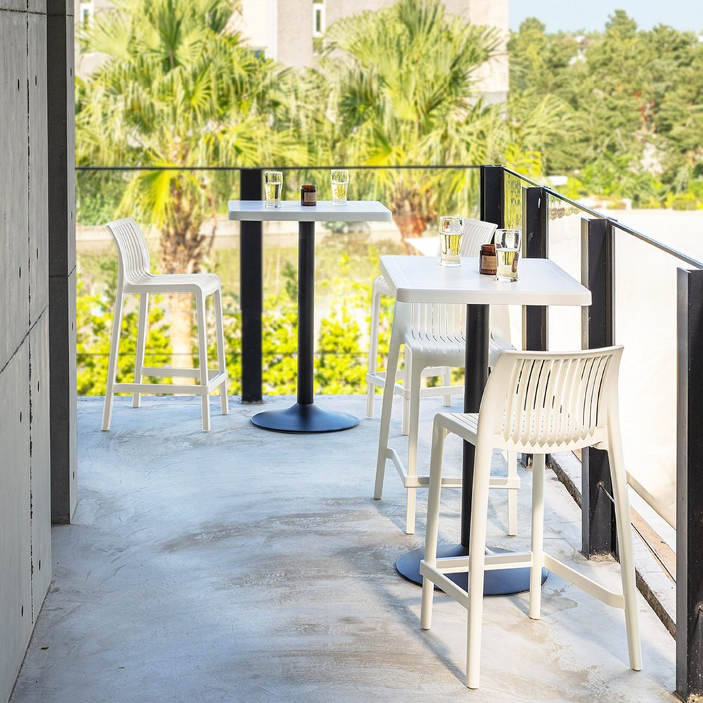 Set of Two 26" White Heavy Duty Plastic Low Back Outdoor Counter Height Bar Chairs HomeRoots