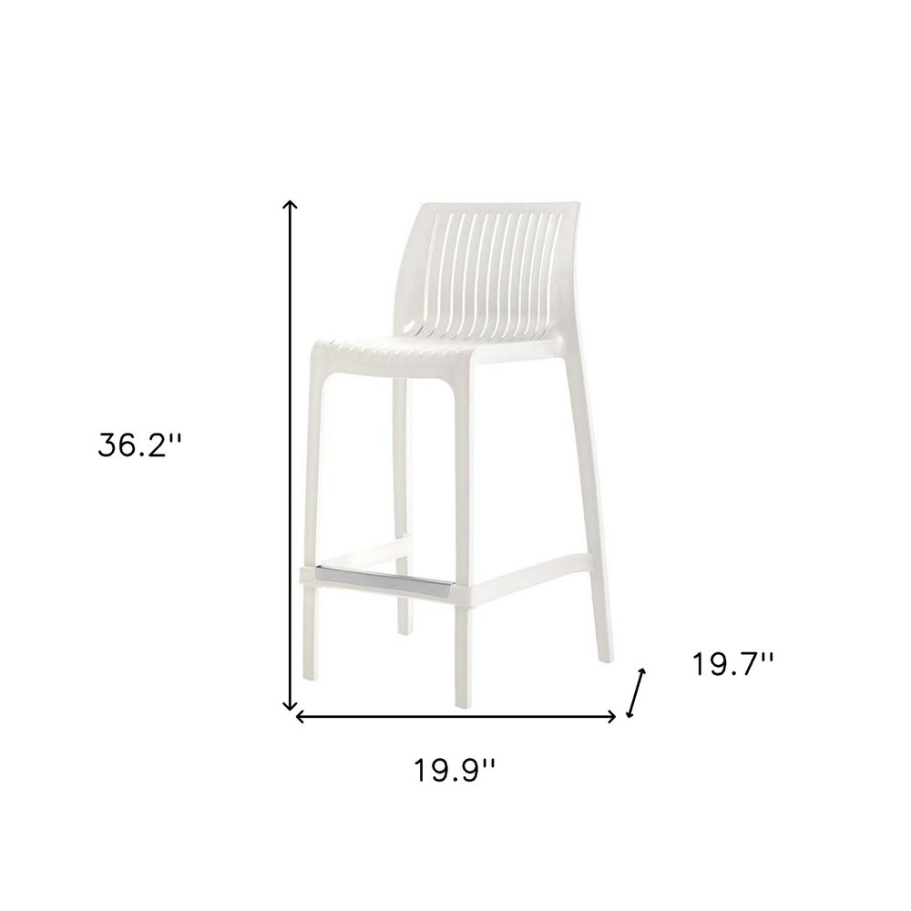 Set of Two 26" White Heavy Duty Plastic Low Back Outdoor Counter Height Bar Chairs HomeRoots