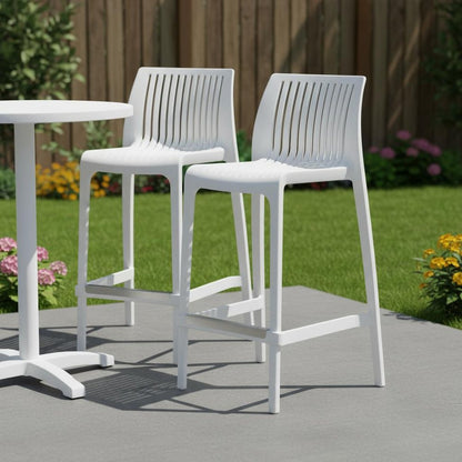 Set of Two 26" White Heavy Duty Plastic Low Back Outdoor Counter Height Bar Chairs HomeRoots