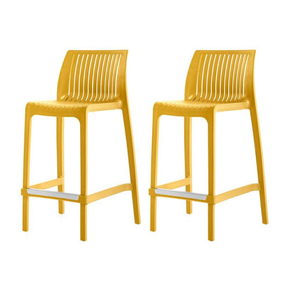 Set of Two 26" Yellow Heavy Duty Plastic Low Back Outdoor Counter Height Bar Chairs HomeRoots
