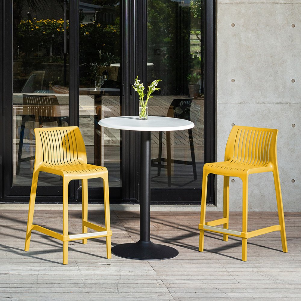 Set of Two 26" Yellow Heavy Duty Plastic Low Back Outdoor Counter Height Bar Chairs HomeRoots