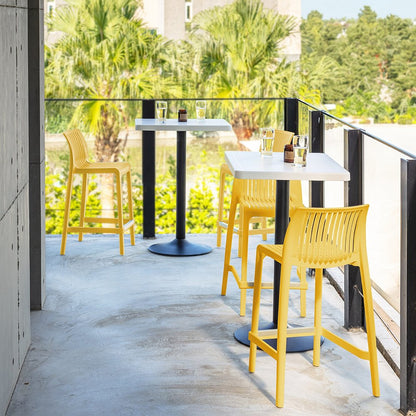 Set of Two 26" Yellow Heavy Duty Plastic Low Back Outdoor Counter Height Bar Chairs HomeRoots