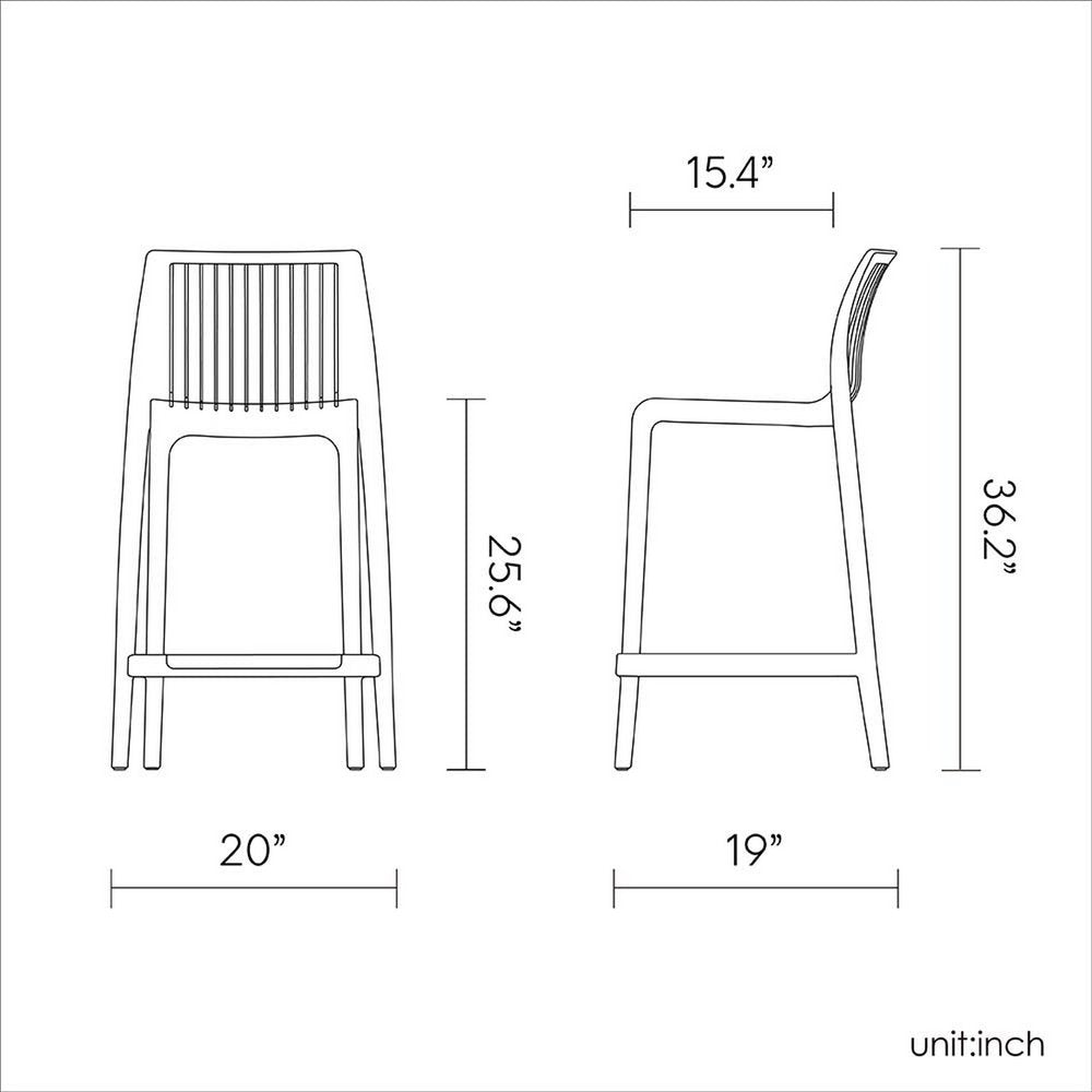 Set of Two 26" Yellow Heavy Duty Plastic Low Back Outdoor Counter Height Bar Chairs HomeRoots