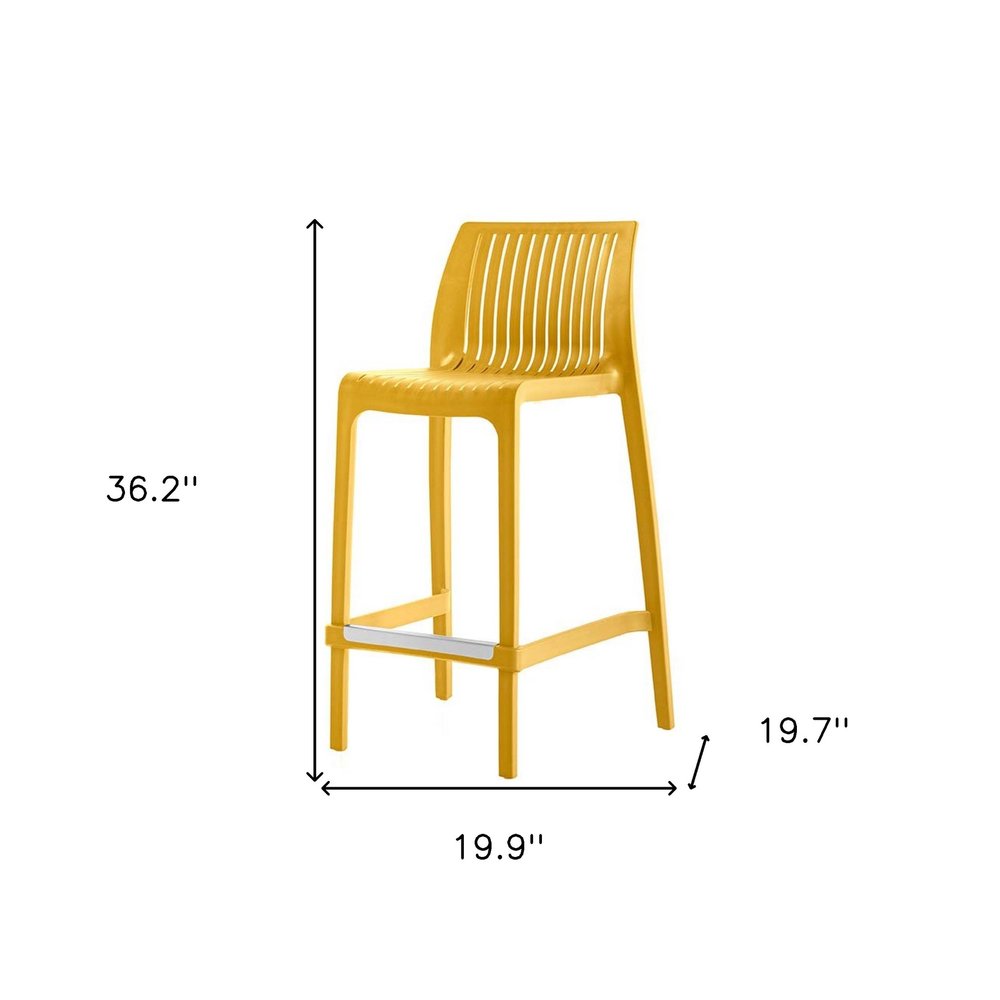 Set of Two 26" Yellow Heavy Duty Plastic Low Back Outdoor Counter Height Bar Chairs HomeRoots