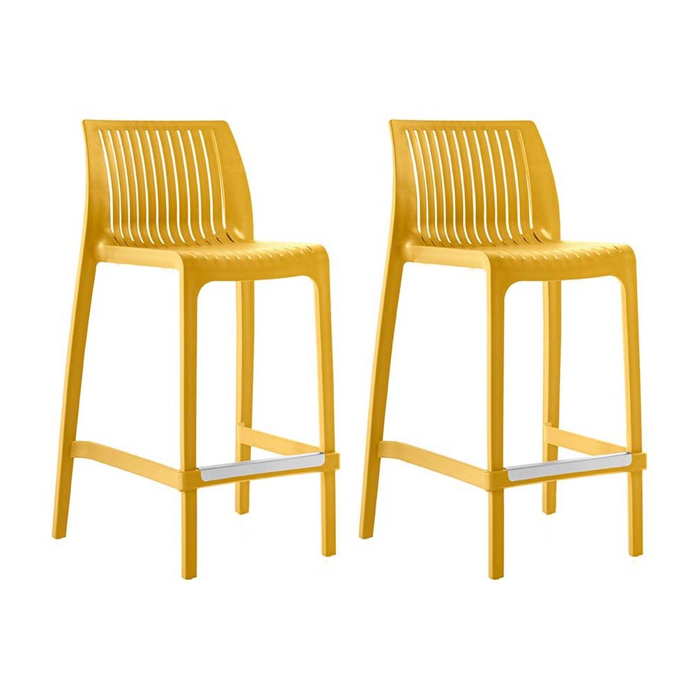 Set of Two 26" Yellow Heavy Duty Plastic Low Back Outdoor Counter Height Bar Chairs HomeRoots