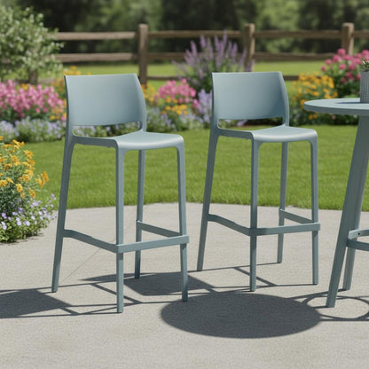 Set of Two 30" Baby Blue Heavy Duty Plastic Low Back Outdoor Bar Height Chairs HomeRoots