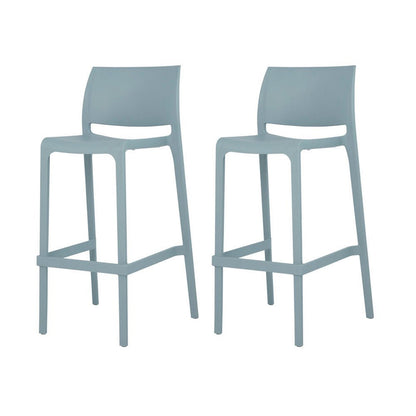 Set of Two 30" Baby Blue Heavy Duty Plastic Low Back Outdoor Bar Height Chairs HomeRoots