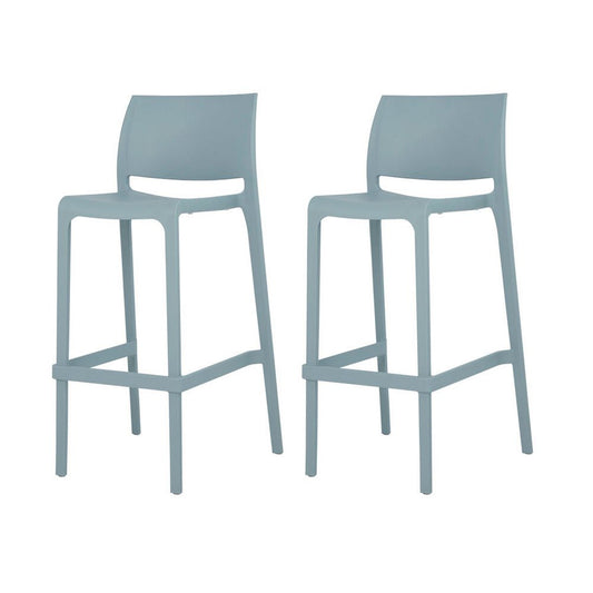 Set of Two 30" Baby Blue Heavy Duty Plastic Low Back Outdoor Bar Height Chairs HomeRoots