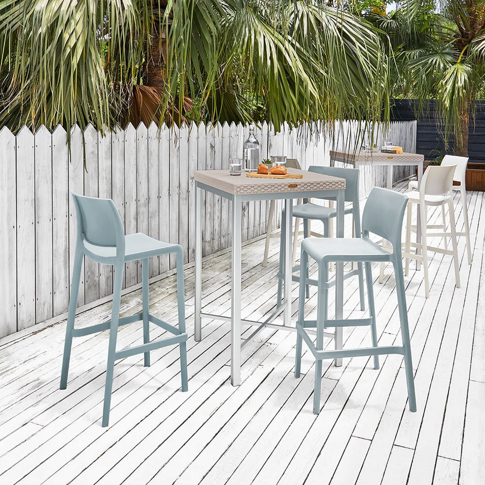 Set of Two 30" Baby Blue Heavy Duty Plastic Low Back Outdoor Bar Height Chairs HomeRoots