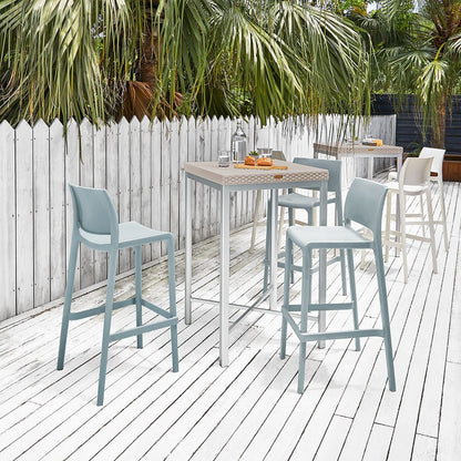 Set of Two 30" Baby Blue Heavy Duty Plastic Low Back Outdoor Bar Height Chairs HomeRoots