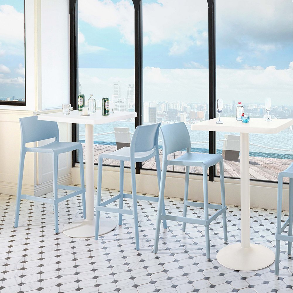 Set of Two 30" Baby Blue Heavy Duty Plastic Low Back Outdoor Bar Height Chairs HomeRoots