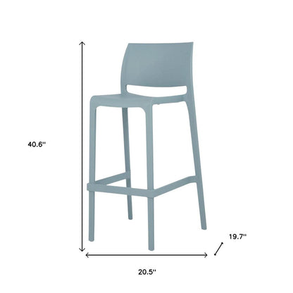 Set of Two 30" Baby Blue Heavy Duty Plastic Low Back Outdoor Bar Height Chairs HomeRoots