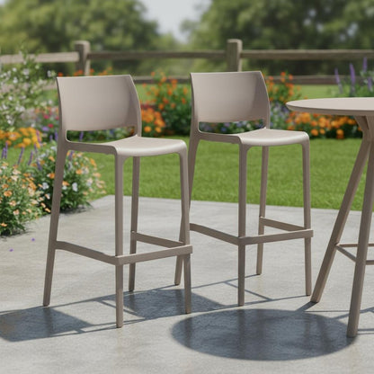 Set of Two 30" Taupe Heavy Duty Plastic Low Back Outdoor Bar Height Chairs HomeRoots